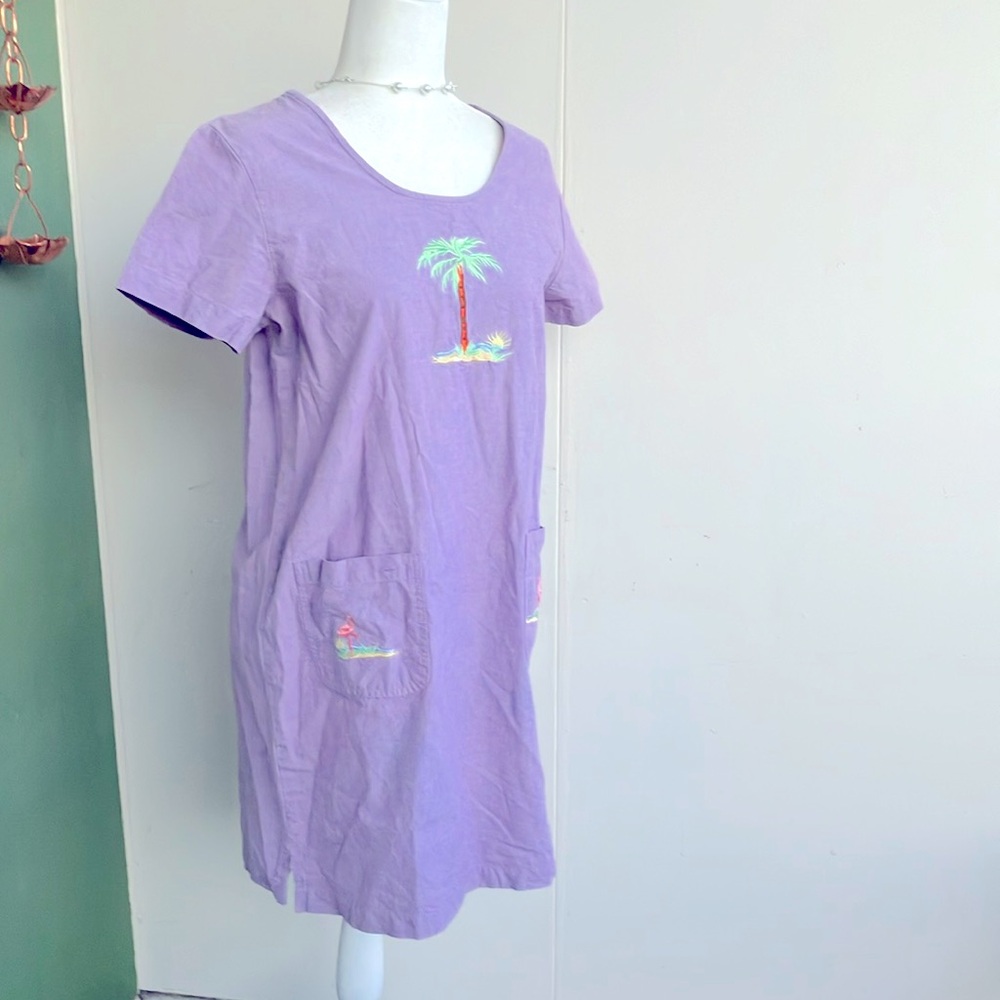 Vintage 90s Beach Motif Boxy Purple Dress